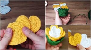 crochet heart coaster and matching basket set